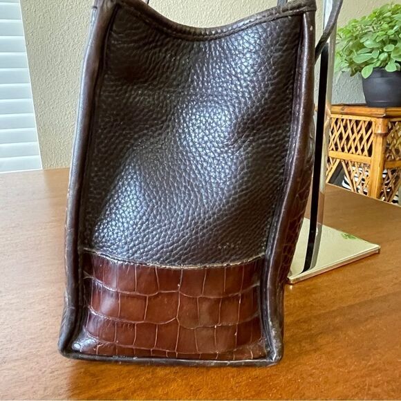 Vintage Brighton Croc Embossed Pattern Leather Shoulder Purse Brown Burgundy - Picture 3 of 15